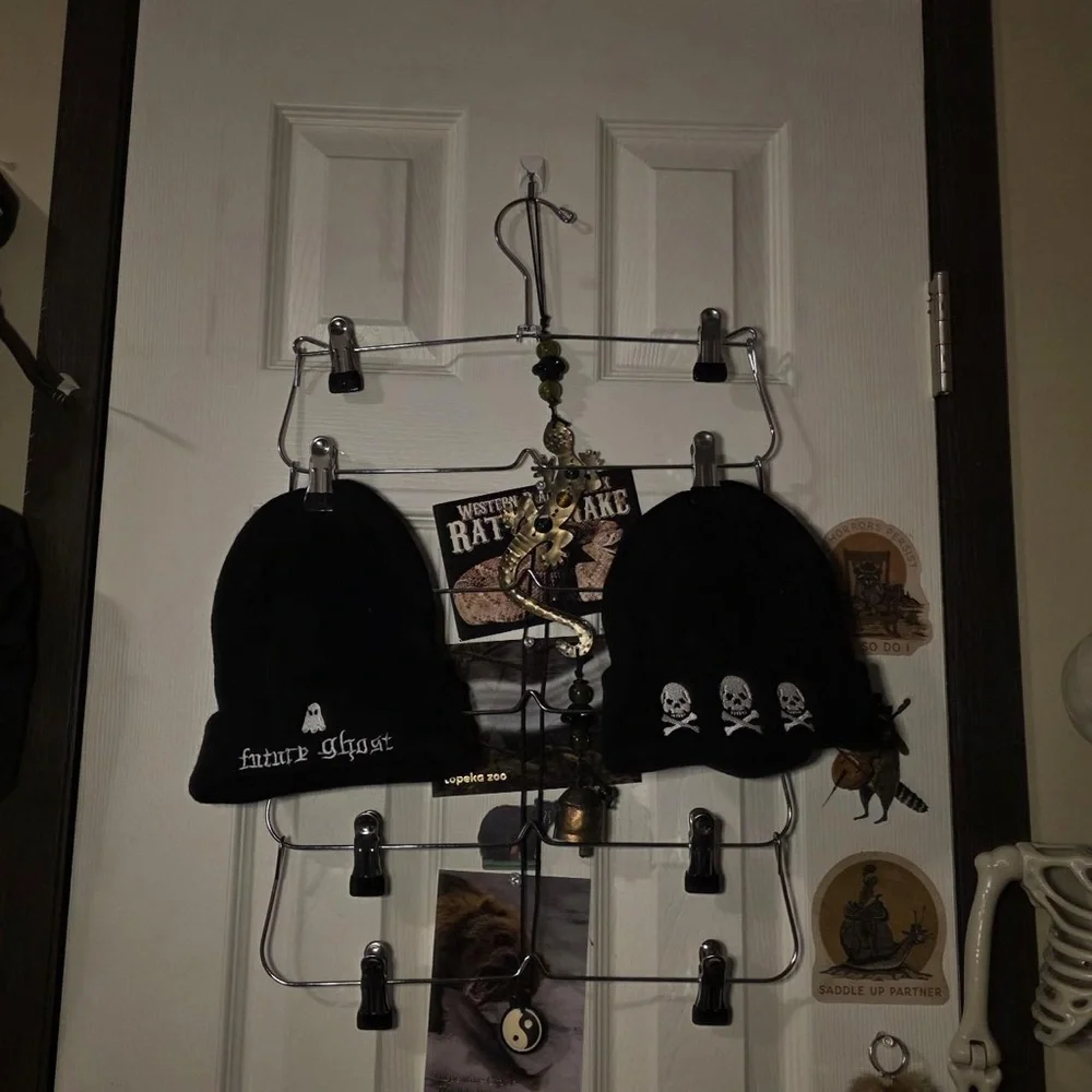 Forever 21 Black Knit Beanie Pair with Skull Embroidery